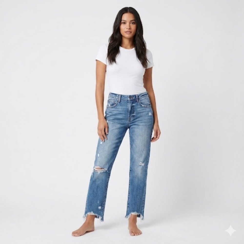 Pistola straight leg jeans raw hem button fly blue size 28
